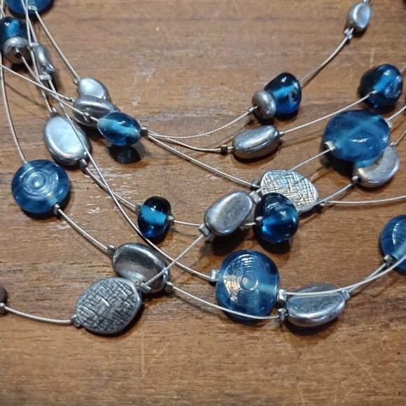 Multi Strand Lia Sophia Necklace, Blue Beads, Silver Wire & Accents - Picture 3 of 9